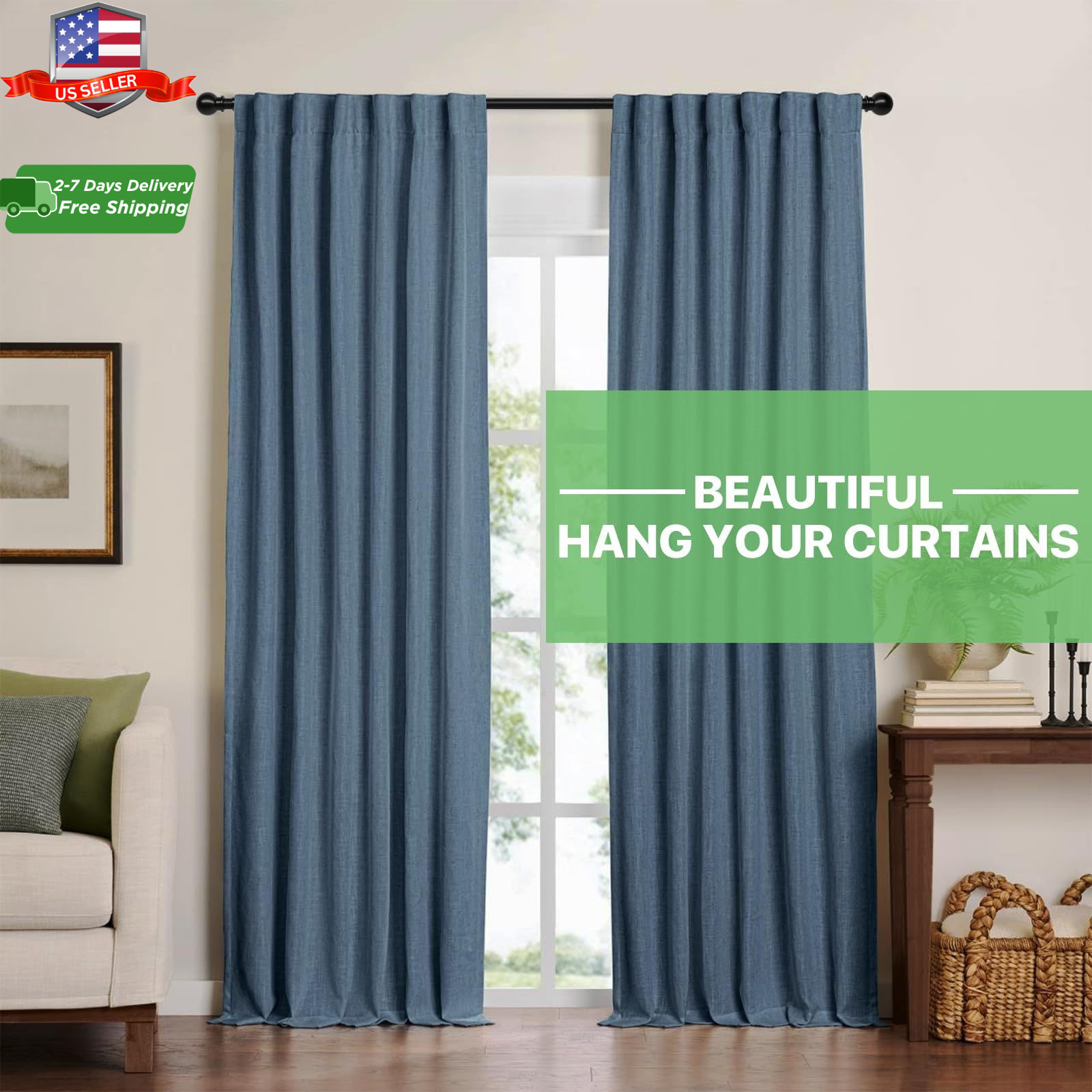Curtain Rods for Windows 28 to 48 Inch, 5/8 Inch Black Curtain Rod Set with Brac