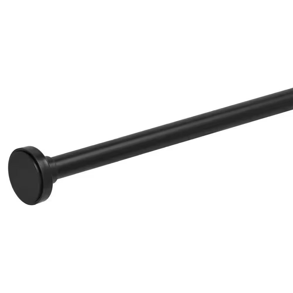 43 In. – 72 In. Tension 3/4 in Single Curtain Rod Kit in Matte Black with Flat F
