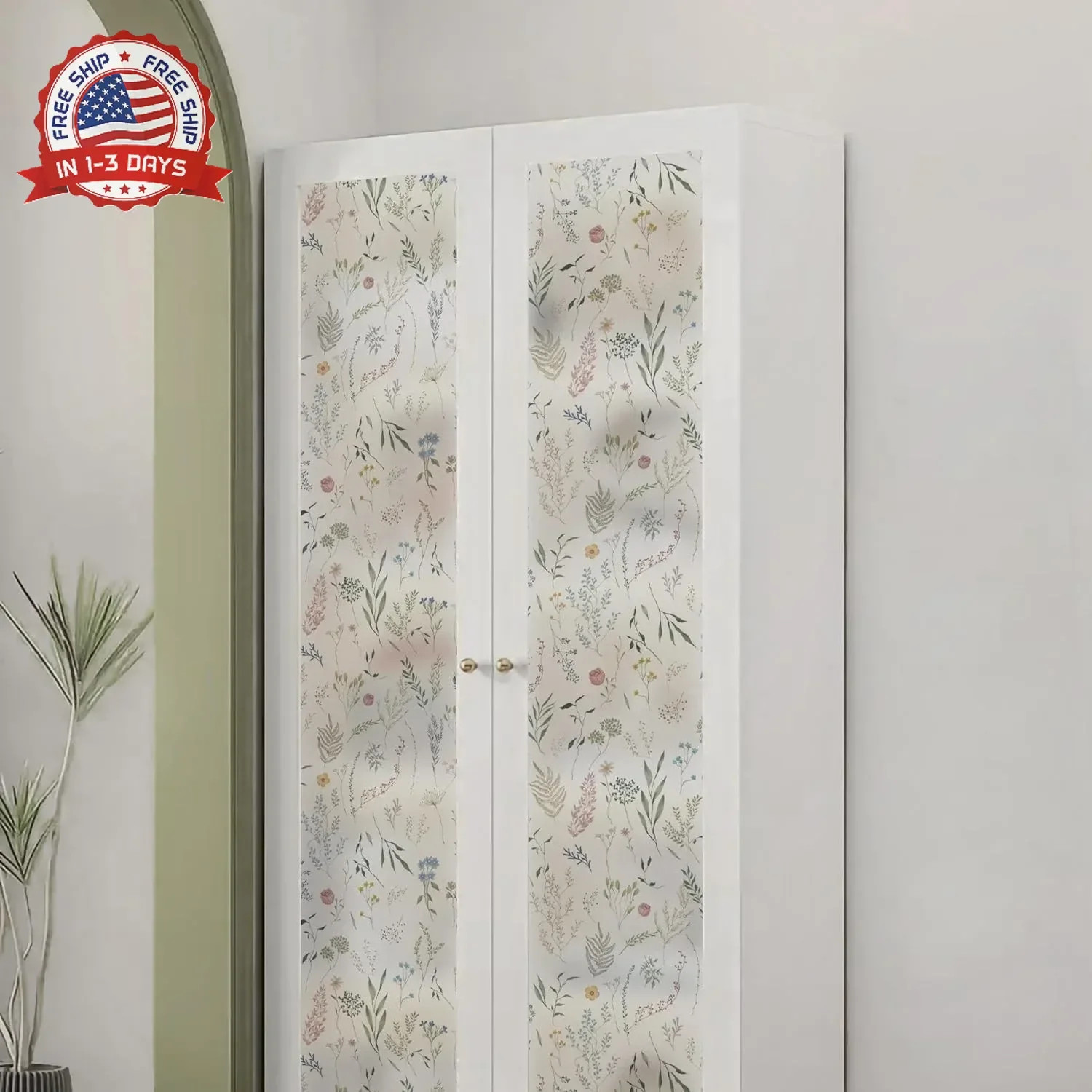 Dimoon 17.3″ x 78.7″ Window Privacy Film Stained Glass Floral Film for Home Rain