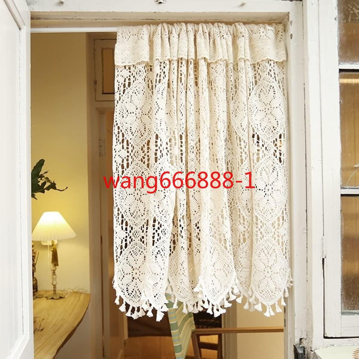 Rustic Crochet Lace Kitchen Window Curtain Valance Cafe Tiers Farmhouse Decor