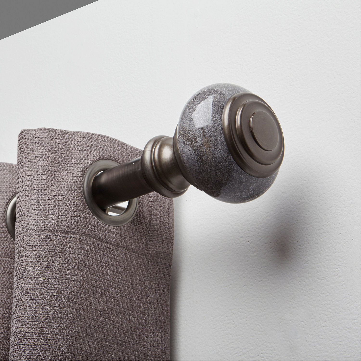 Faux Marble Knob 1 1/4″ Adjustable Curtain Rod – Pewter