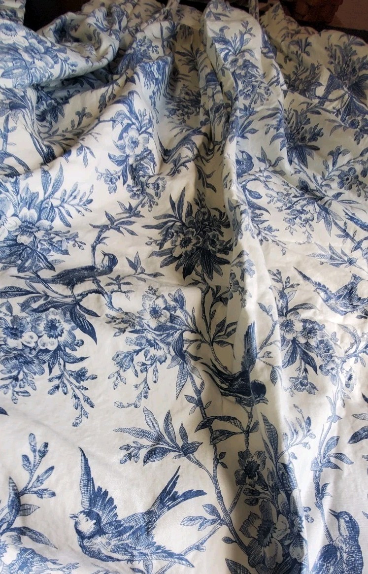 Custom Made Pinch Pleated Lined Drapes Blue/White Birds 2 Panels Ea *18″x 97″*