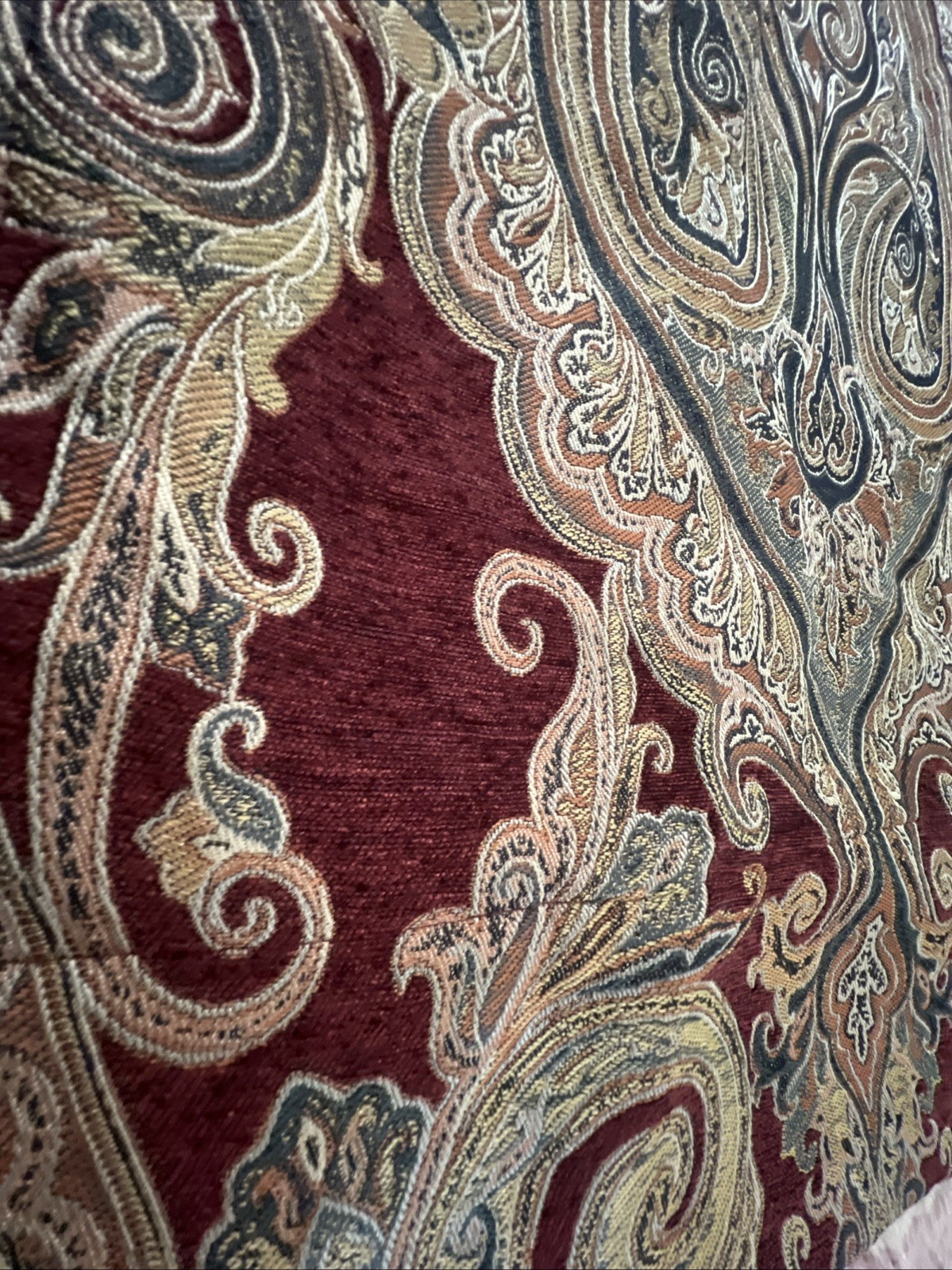 2 J. Queen Curtain Panels Maroon Blue Tan Paisley Swirls 85”x49” Lined Weighted