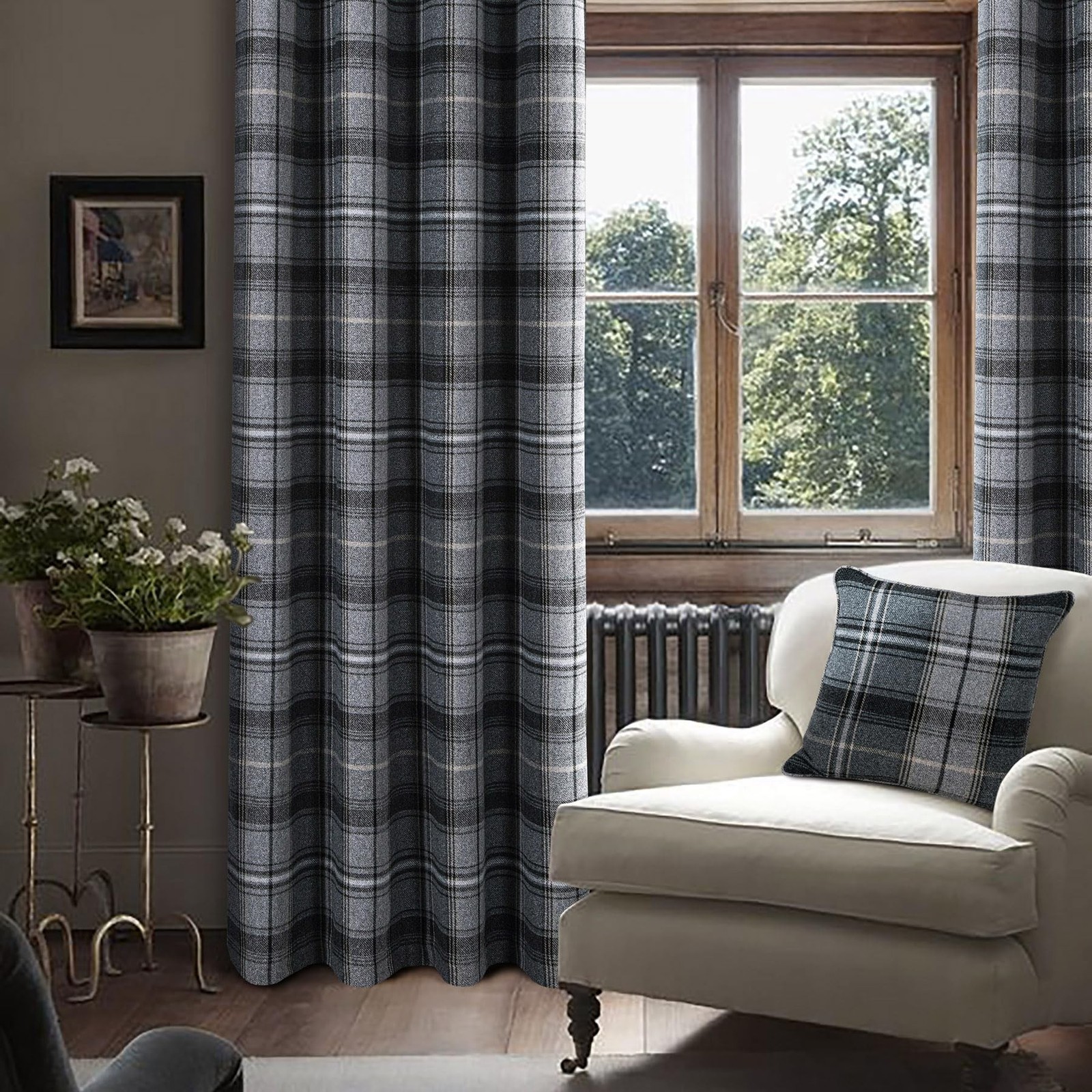 always4u 100% Blackout Woolen Look Plaid Curtains Modern Window Panels Black …