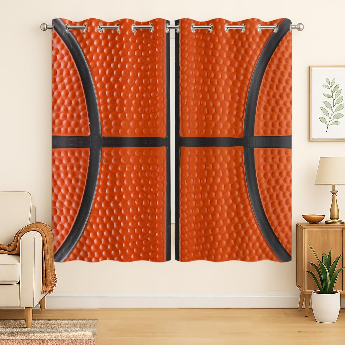 Sports Basketball Ball Blackout Curtains For Girls Boy Home Decor Surface Textur