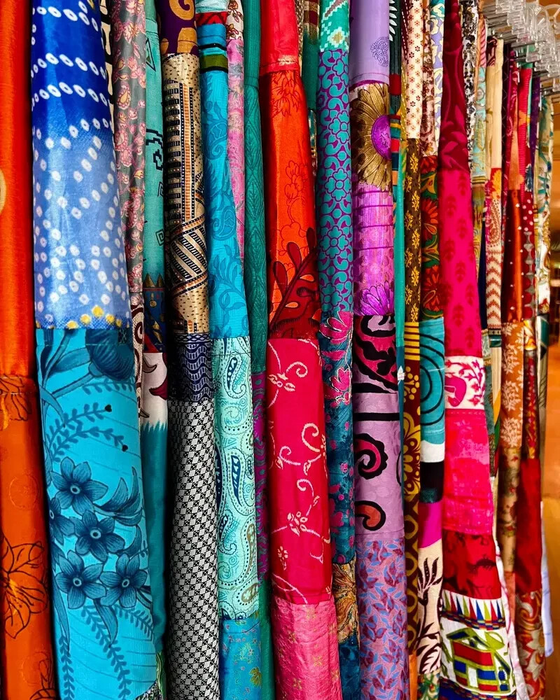 2 Pc Indian Old Recycle Silk Saree Boho Multi Curtain Door Drape Decor Curtain