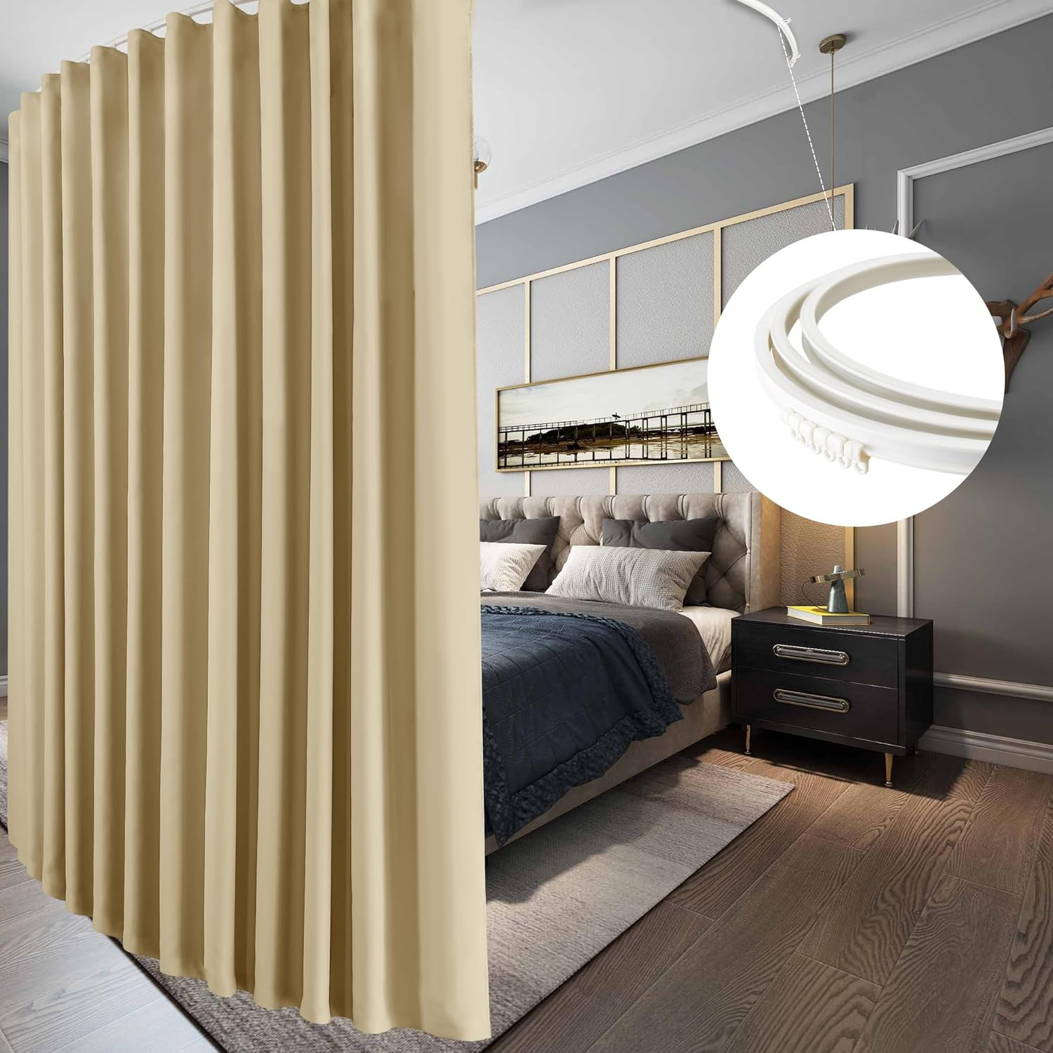 Biscotti Beige Extra Wide Blackout Room Divider Curtain, 150×84 cm, 1 Panel