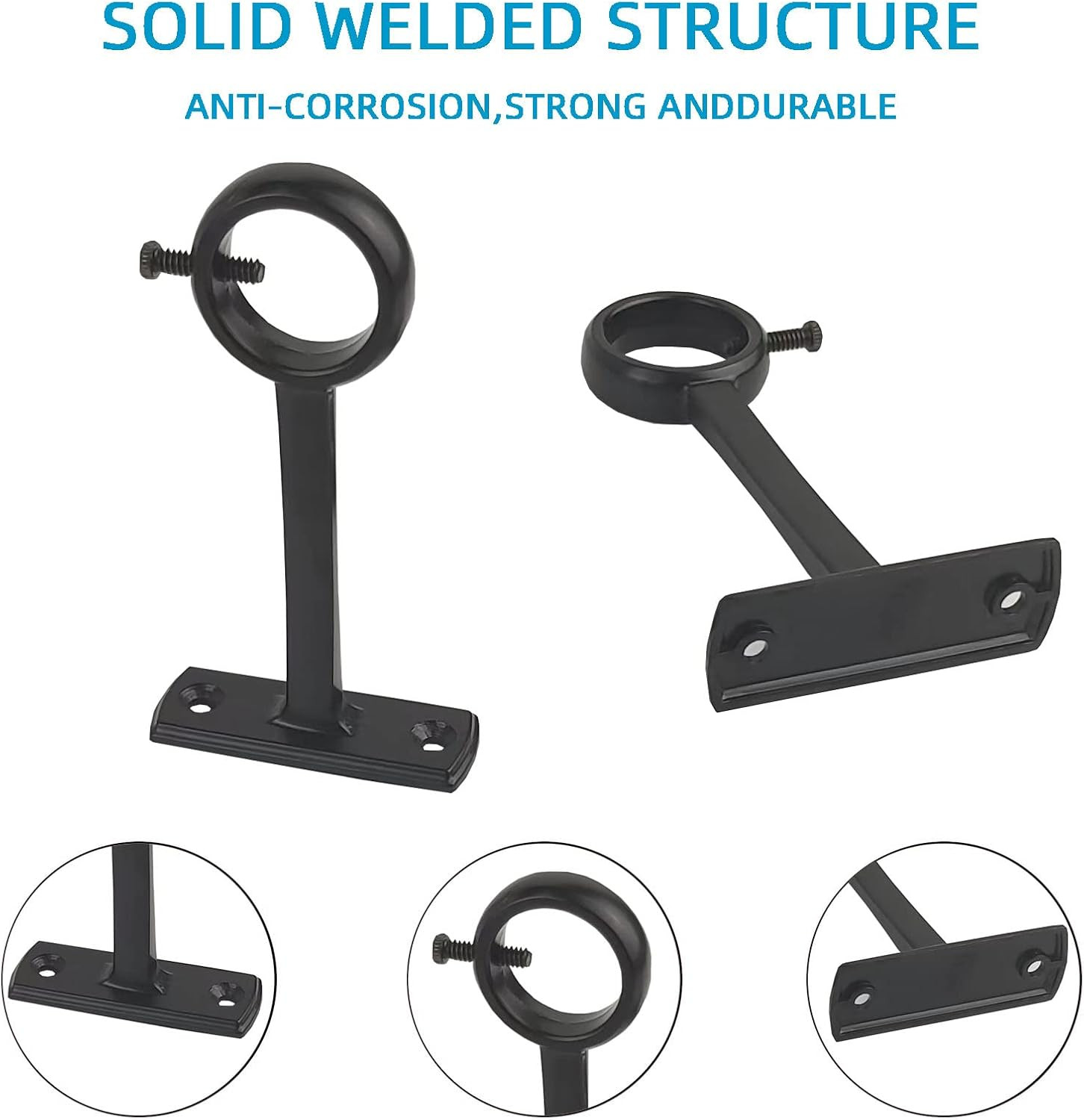 Curtain Bracket, 4Pc Ceiling & Wall Mount Brackets, Black