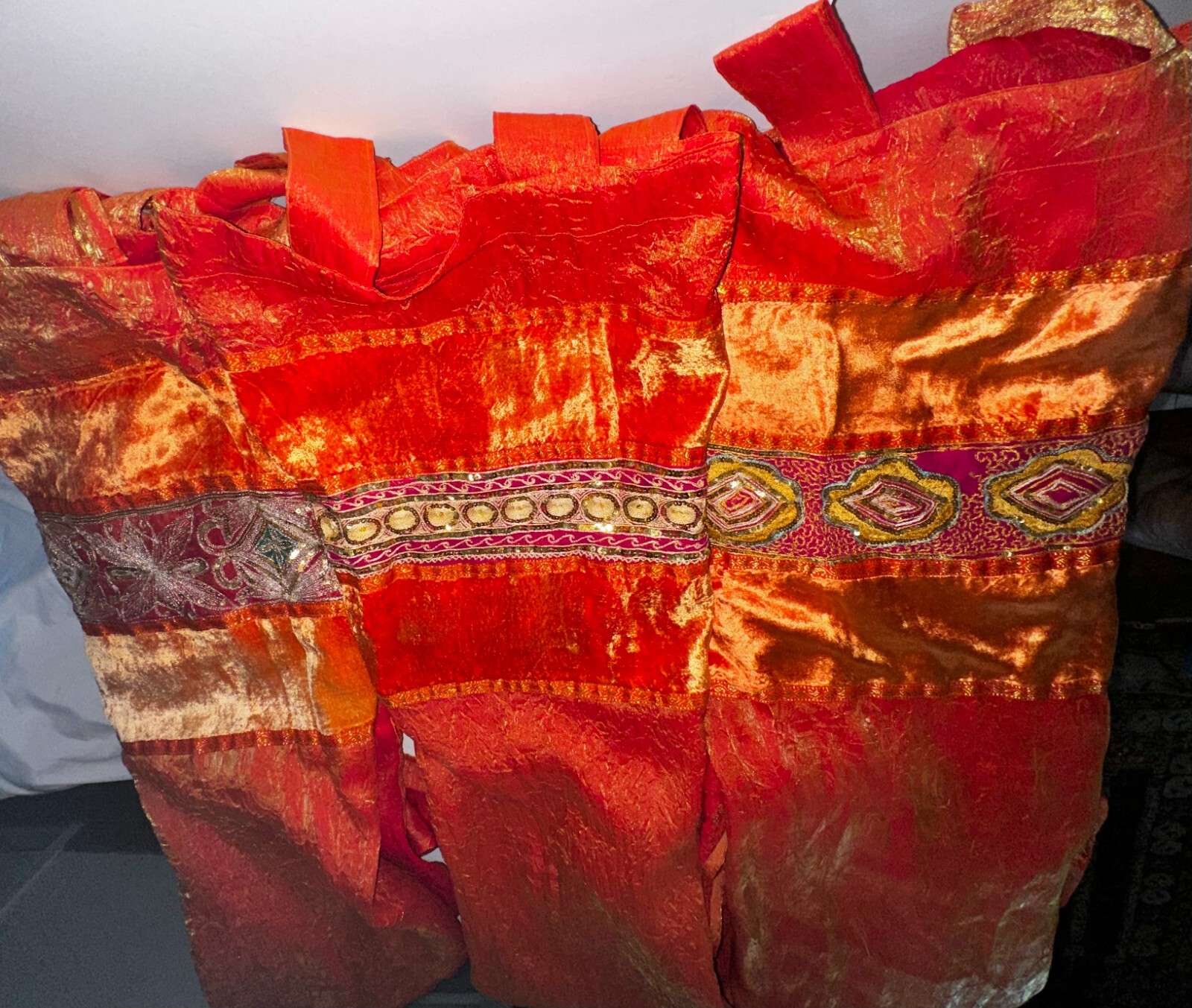 Lot: Iridescent Sari Curtains (3 Total) 40inWx104inLx4in loops Bohemian Fun