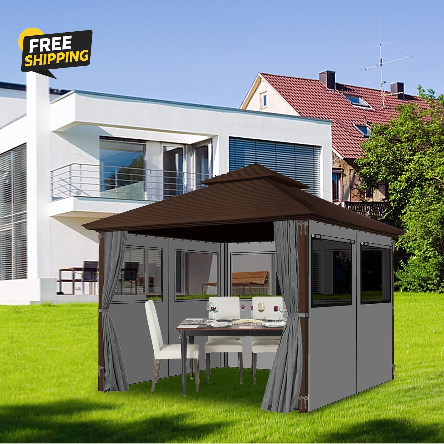 Gazebo Universal Replacement Privacy Curtain, 12’X12′ Gazebo Curtains Outdoor