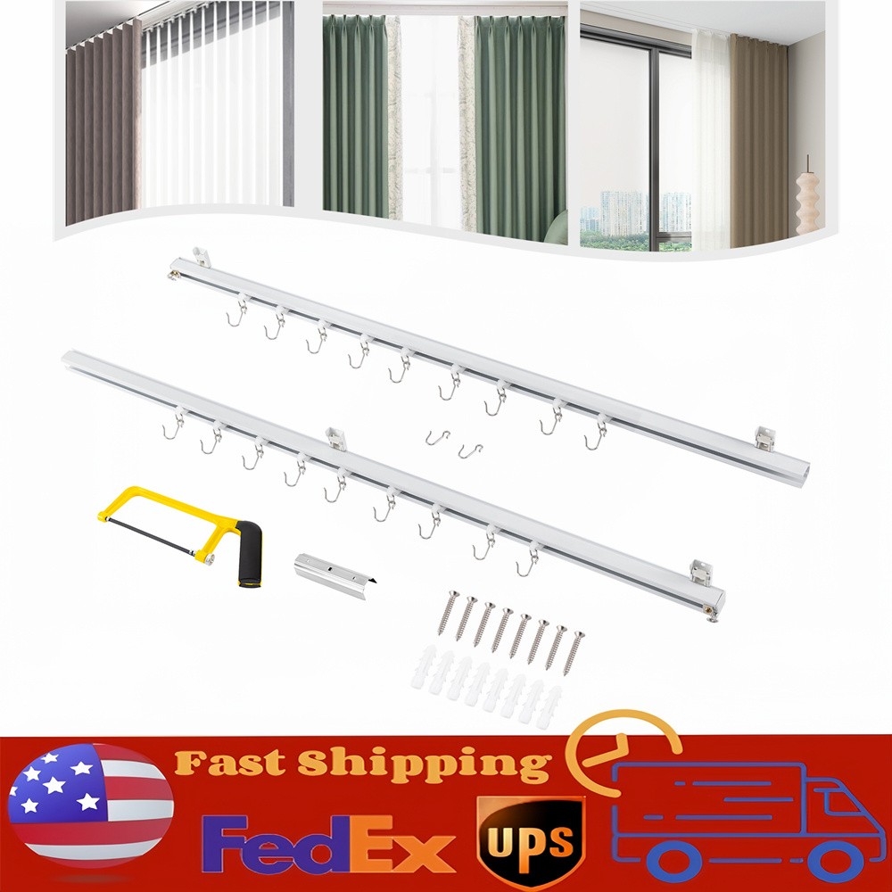 Ceiling Mounted Curtain Track Kit w/ Hooks 3ft-6ft Curtain Track for Space,White