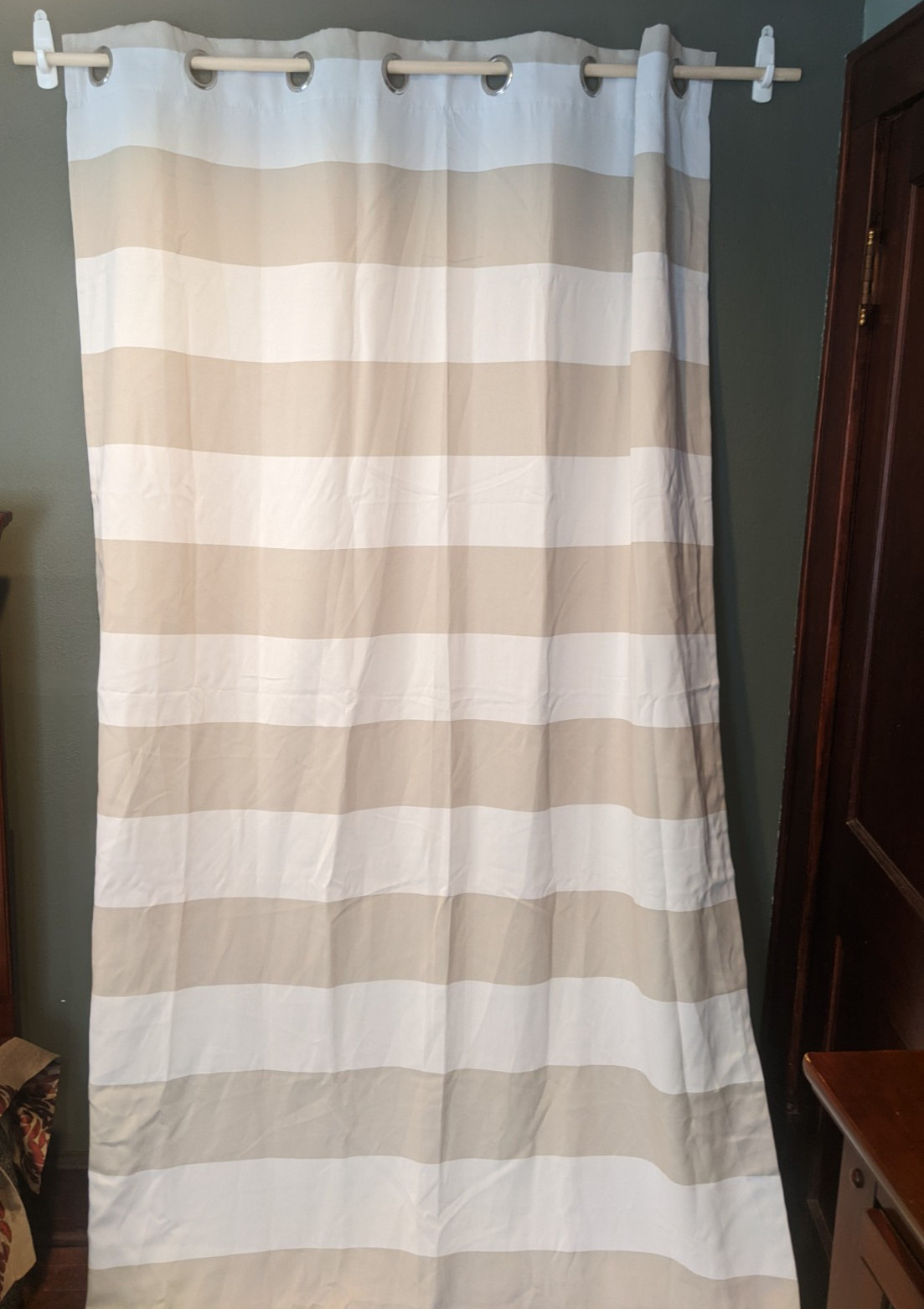 Taupe and White Stripes Contemporary Drapes 2 Panels Curtains 52 x 64 Grommets