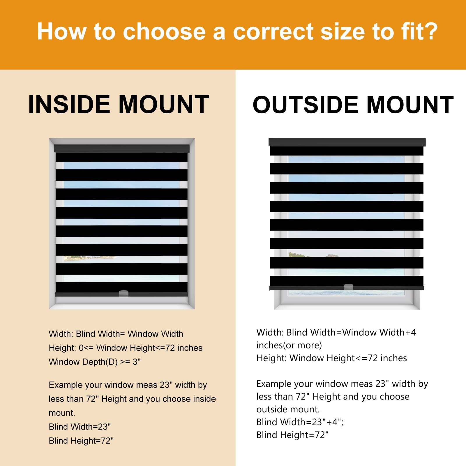 Cordless Zebra Blinds for Windows (34″ W X 64″ H, Black) Free-Stop Windows Sh…
