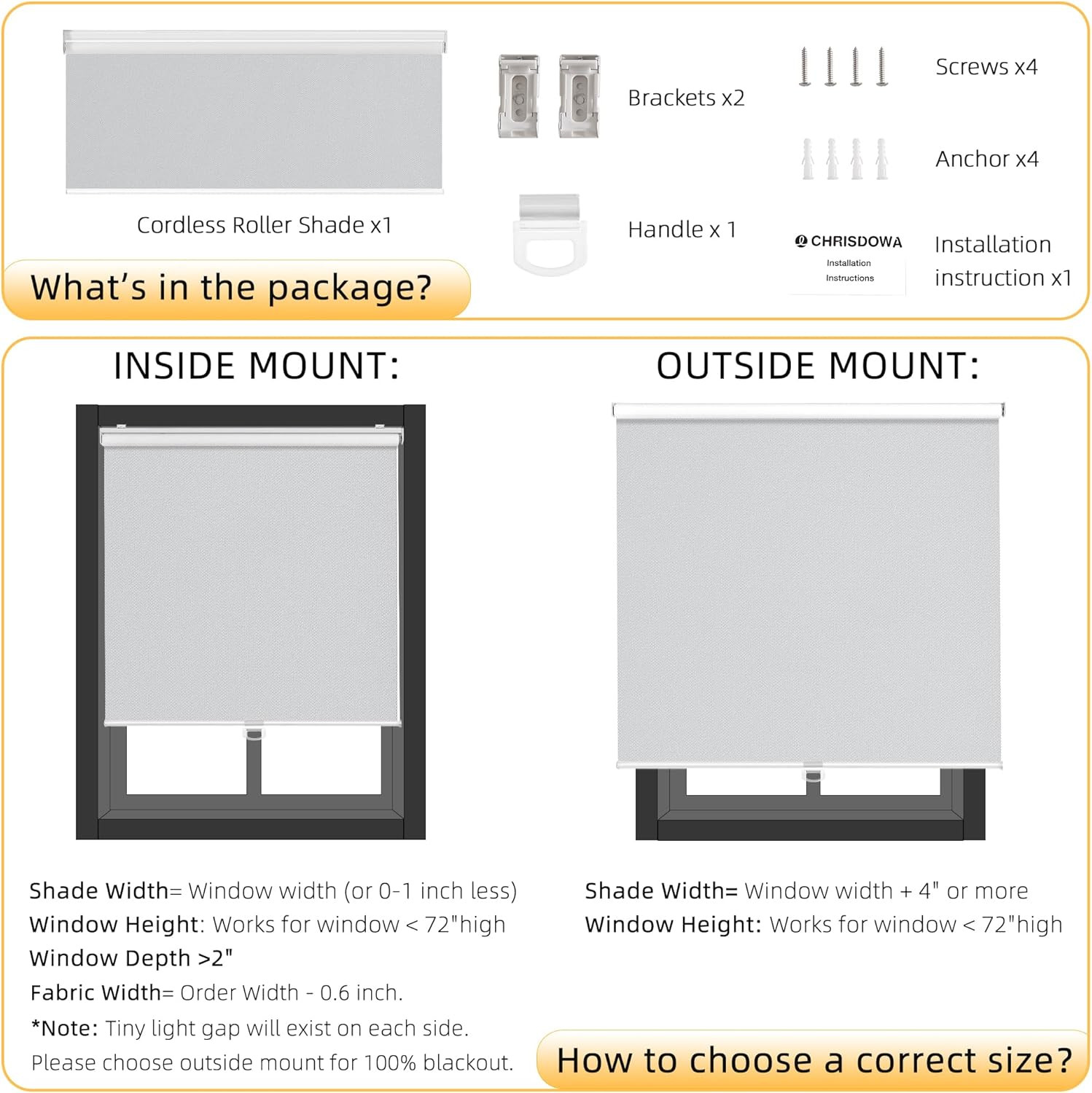 ChrisDowa Cordless Blackout Roller Shades for Windows, Thermal Insulated UV Prot