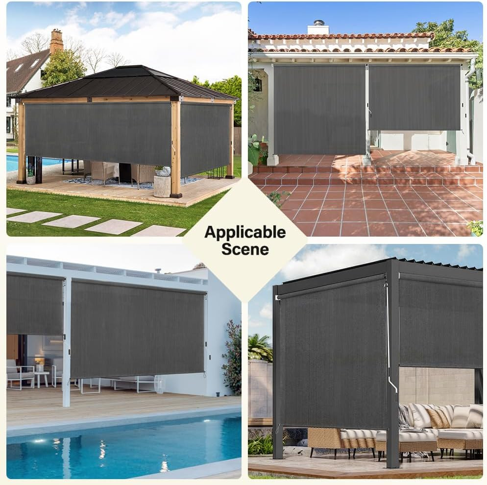 Outdoor Roller Shades 6′ W X 8 L (72″ W X 96″ H), Cordless Patio Shades Roll up