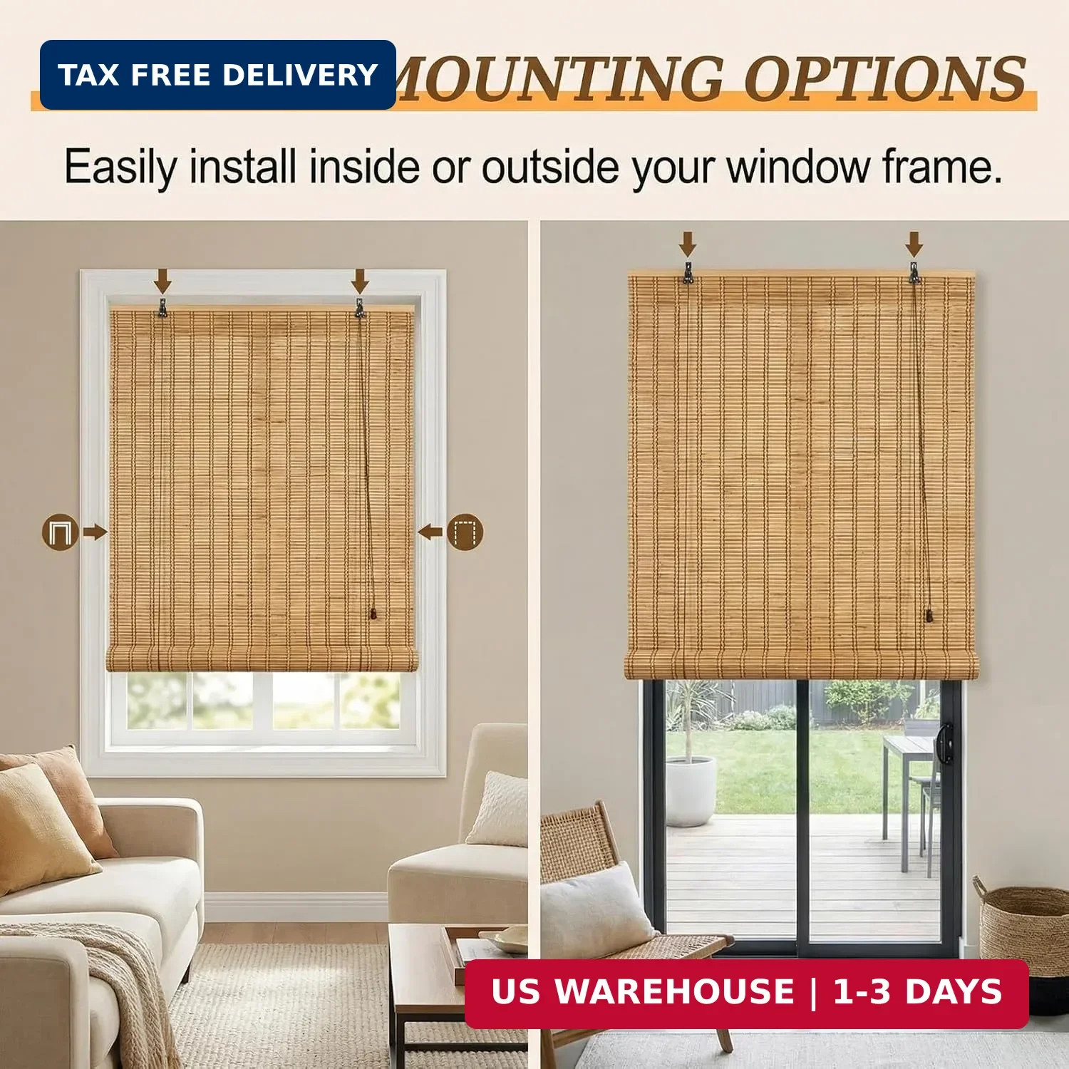 HIAPES Bamboo Blinds for Interior Window, Bamboo Shades for Indoor Windows, Cust