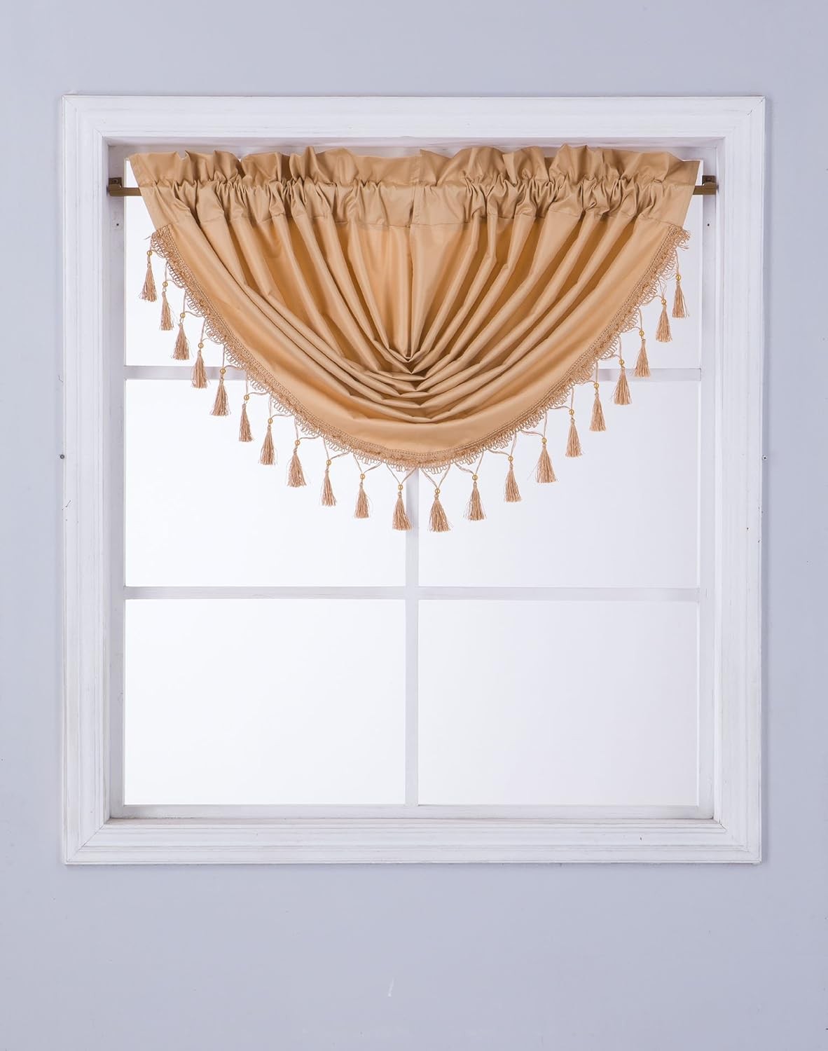 Microfiber Window Curtain Valance Swag with Tassels and Waterfall Rod Pocket