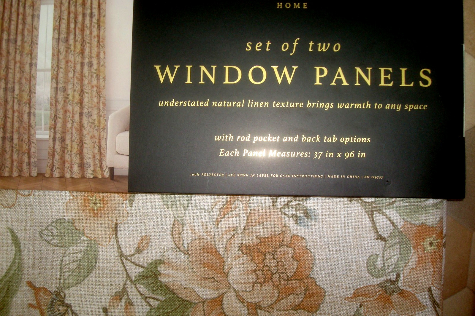 NWT Envogue 2 pc Window Curtains Fancy Spring Floral w/ Birds ea 37″ x 96″ lg