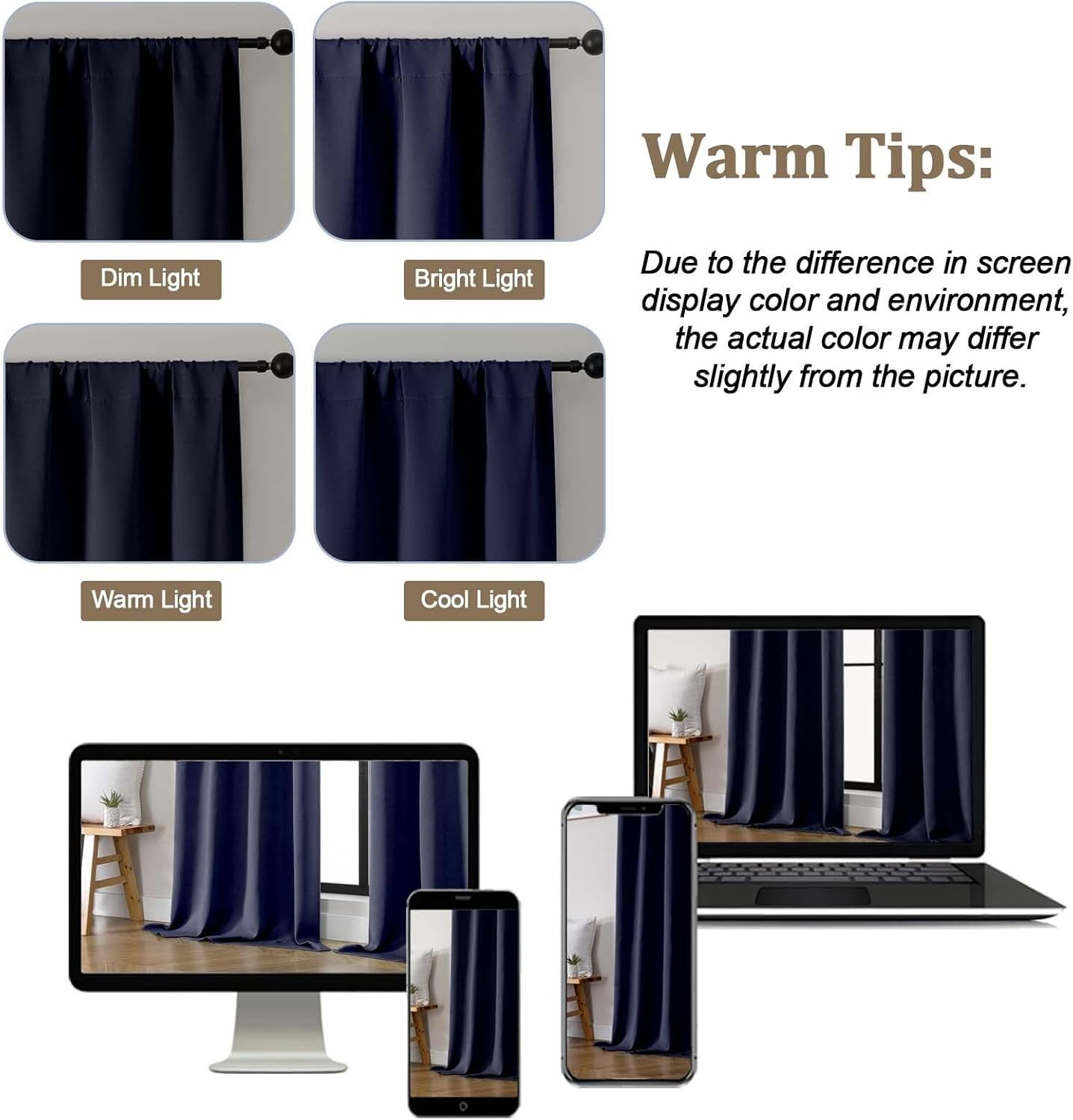 Kitchen Curtains 36″ Long for SMALL Window Short Drapes Navy BLUE 40 X 36 In