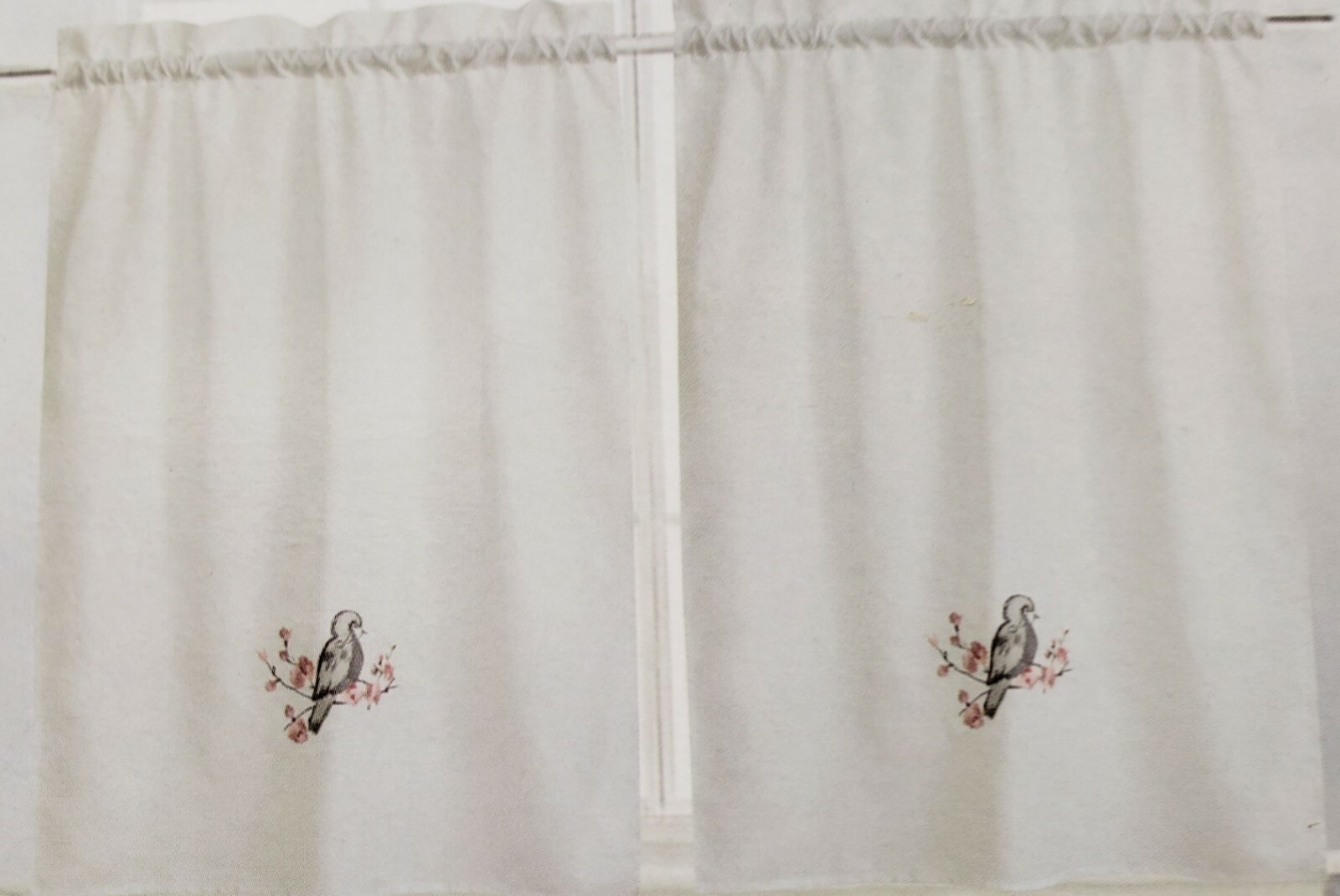 3pc Embroidered Kitchen Curtains Set:2 Tiers (28″x36″) & Valance(56″x15″)BIRD,RH