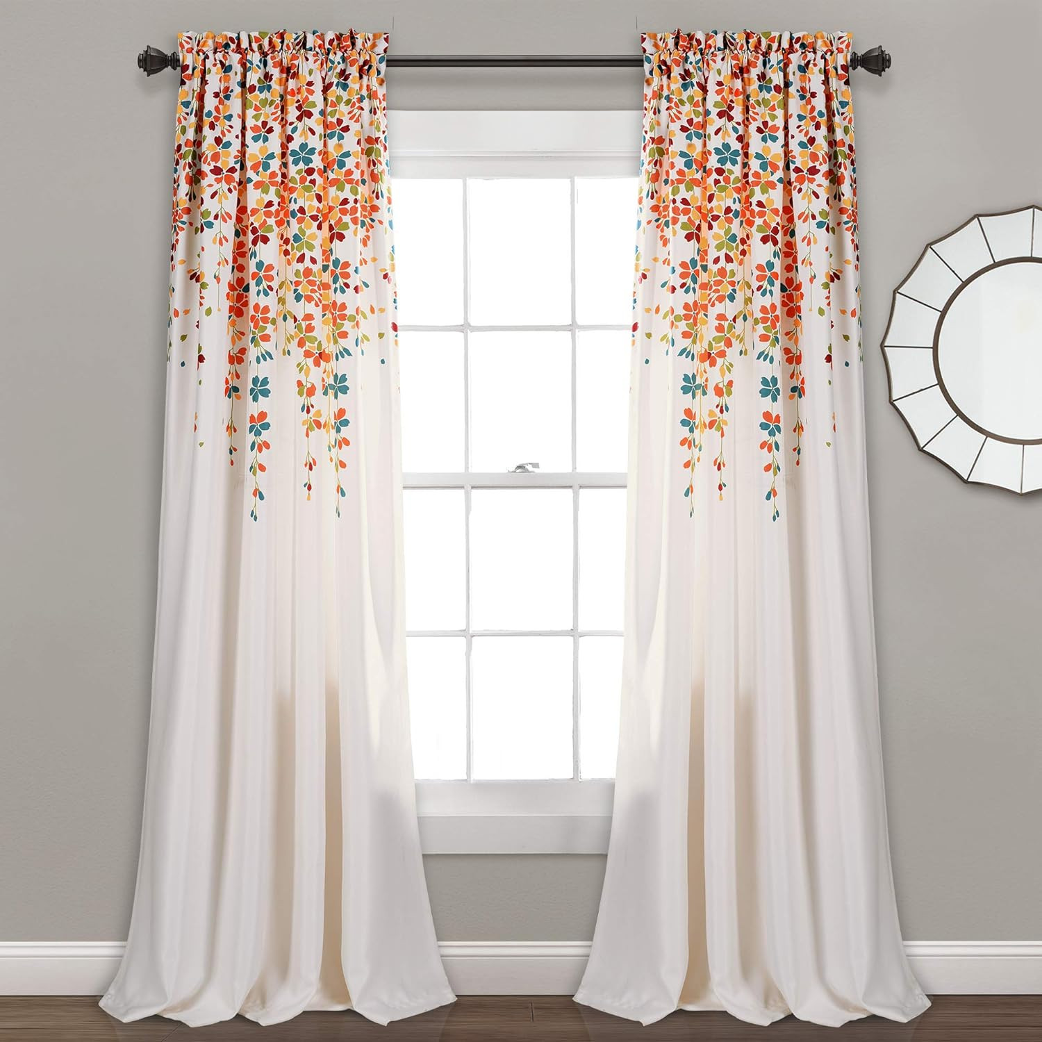 Floral Room Darkening Window Curtain Panels 52 x 84 Pair Turquoise Tangerine