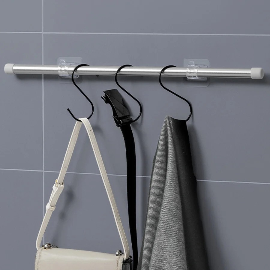 8PCS Nail Free Adjustable Curtain Rod Clip Brackets Self Adhesive Holder Hooks.