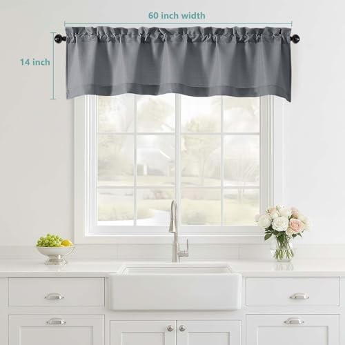 Valance for Windows – Light Filtering Faux 60″W x 14″L (Pack of 1) Dark Grey