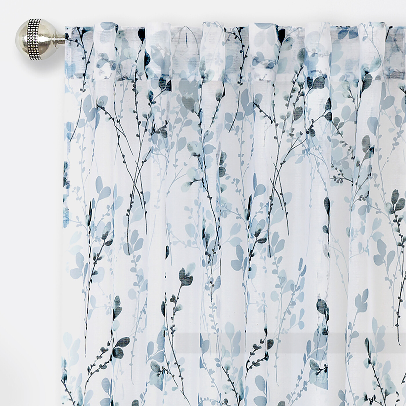 Achim Home Furnishing Misty Teal Floral Petal Vines Window Curtain Panels : 52″