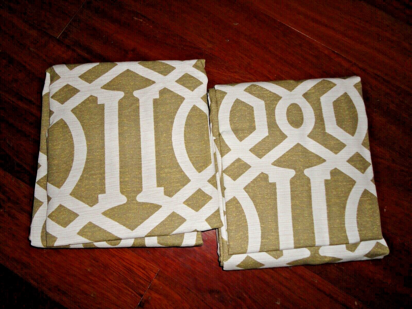 THRESHOLD CURTAIN PANEL TAUPE & CREAM FRETWORK (2) DRAPERY PANELS 54 X 84