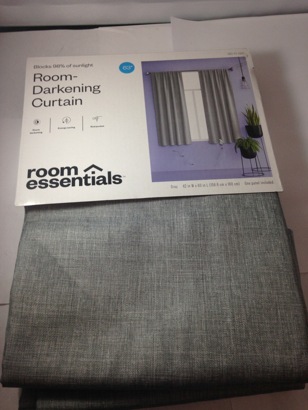 Room Essentials Single Panel Heathered Gray Rod Pockets Room Darkening 42 x 63