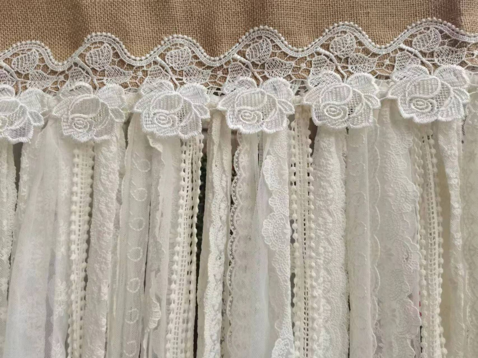 Custom Burlap Lace Valance Kitchen Curtain window Treatment