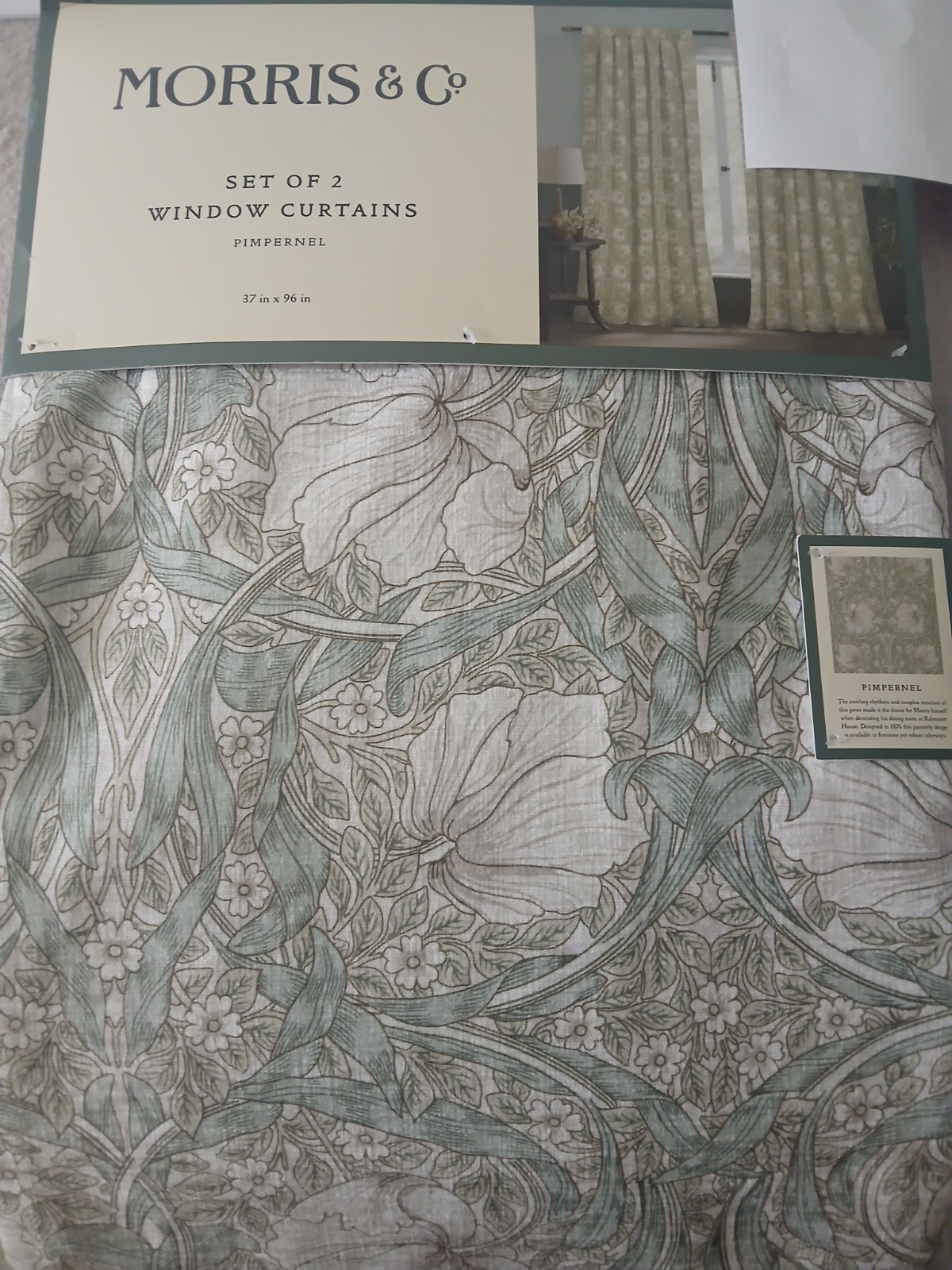 William Morris & Co Pimpernel Curtains Set 2 Panels 37×96 Floral Drapes