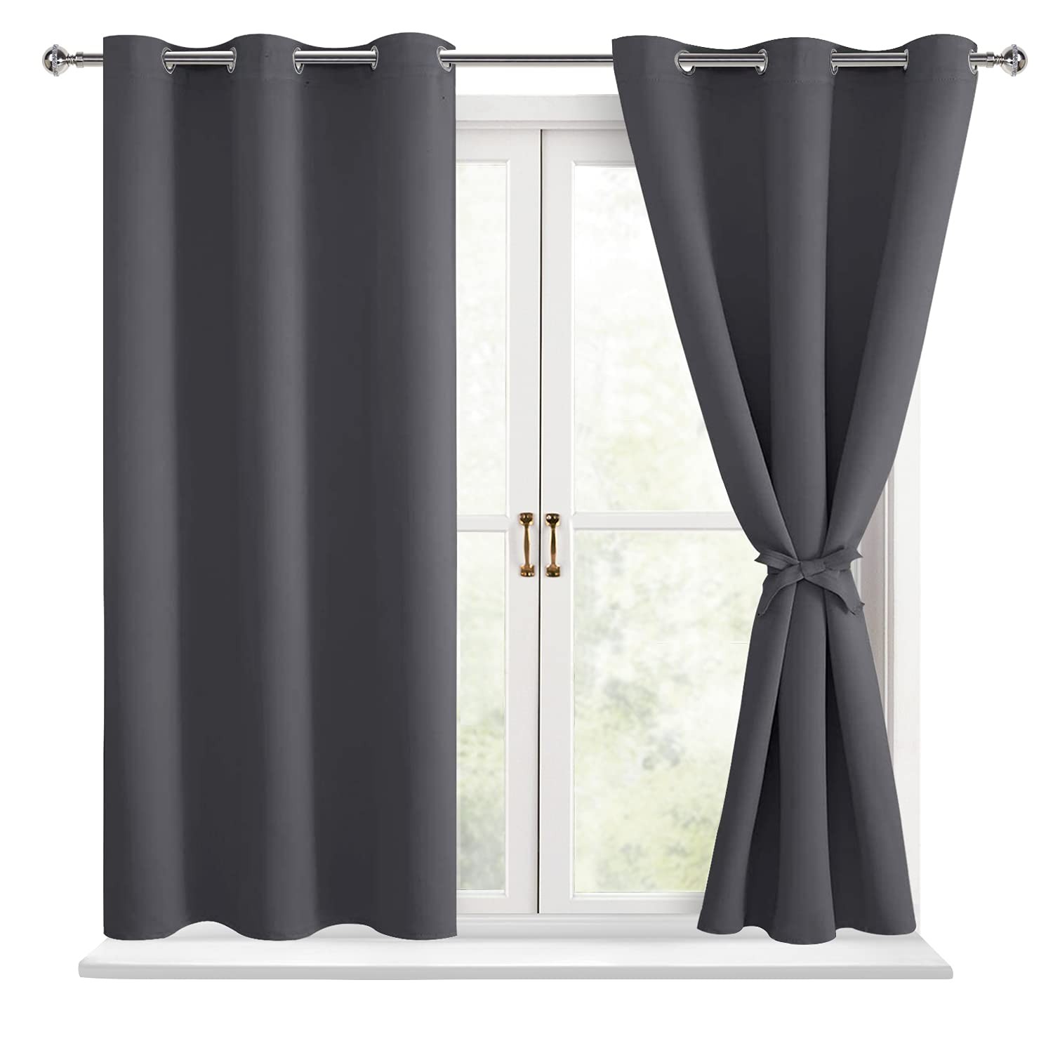 Short Blackout Curtains for Bedroom – 42″W x 45″L (Pack of 2) Dark Grey