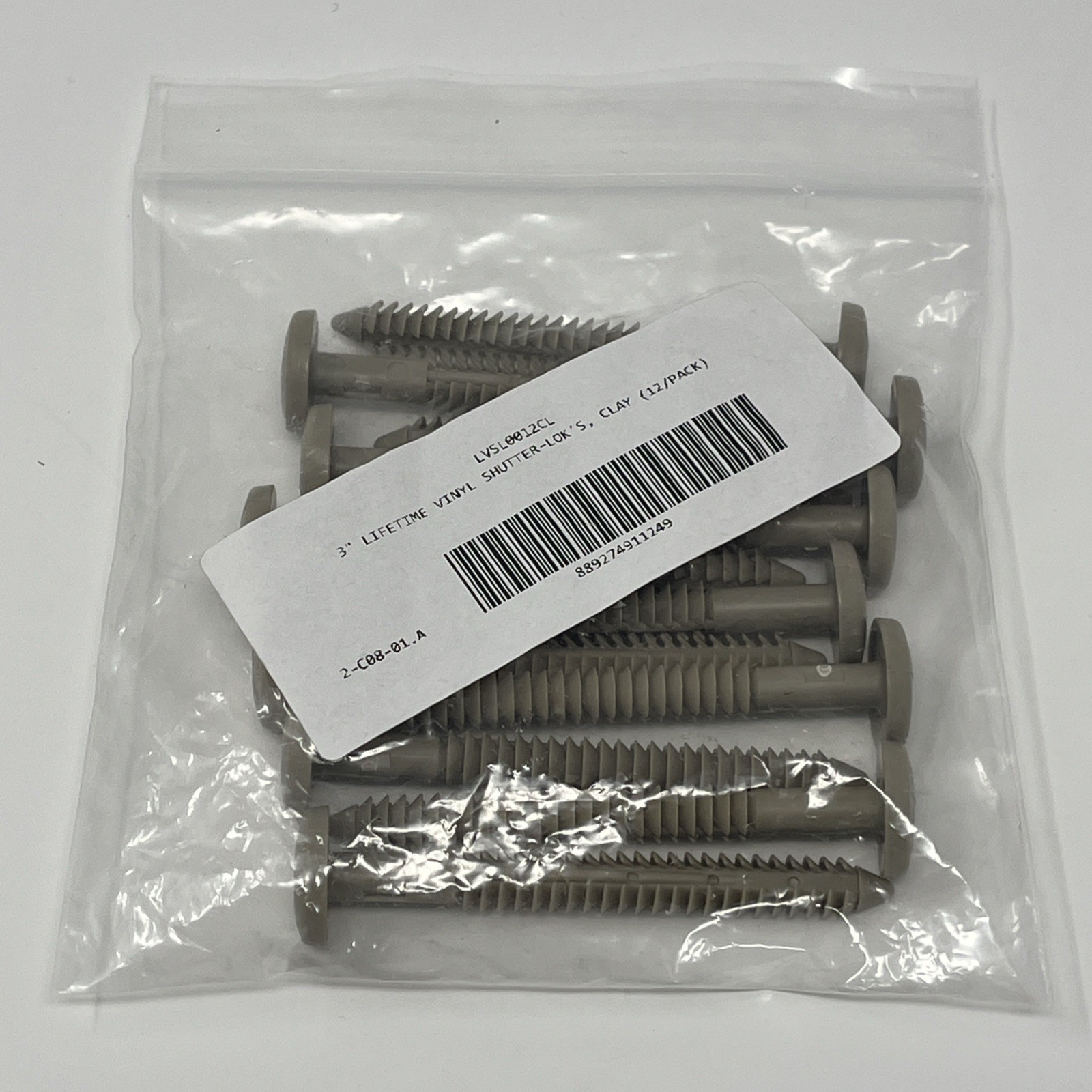 LVSL0012CL 3″ Lifetime Vinyl Shutter-Lok’S (12/Bag), Clay