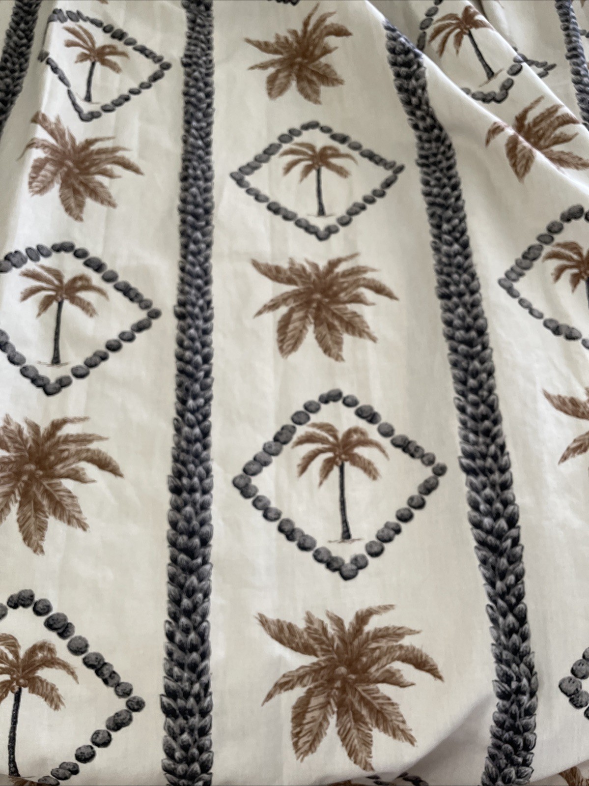 Custom Lined Linen Pinch Pleat Curtains Palm Tree Hawaiian Lei Resort Pair 102”L
