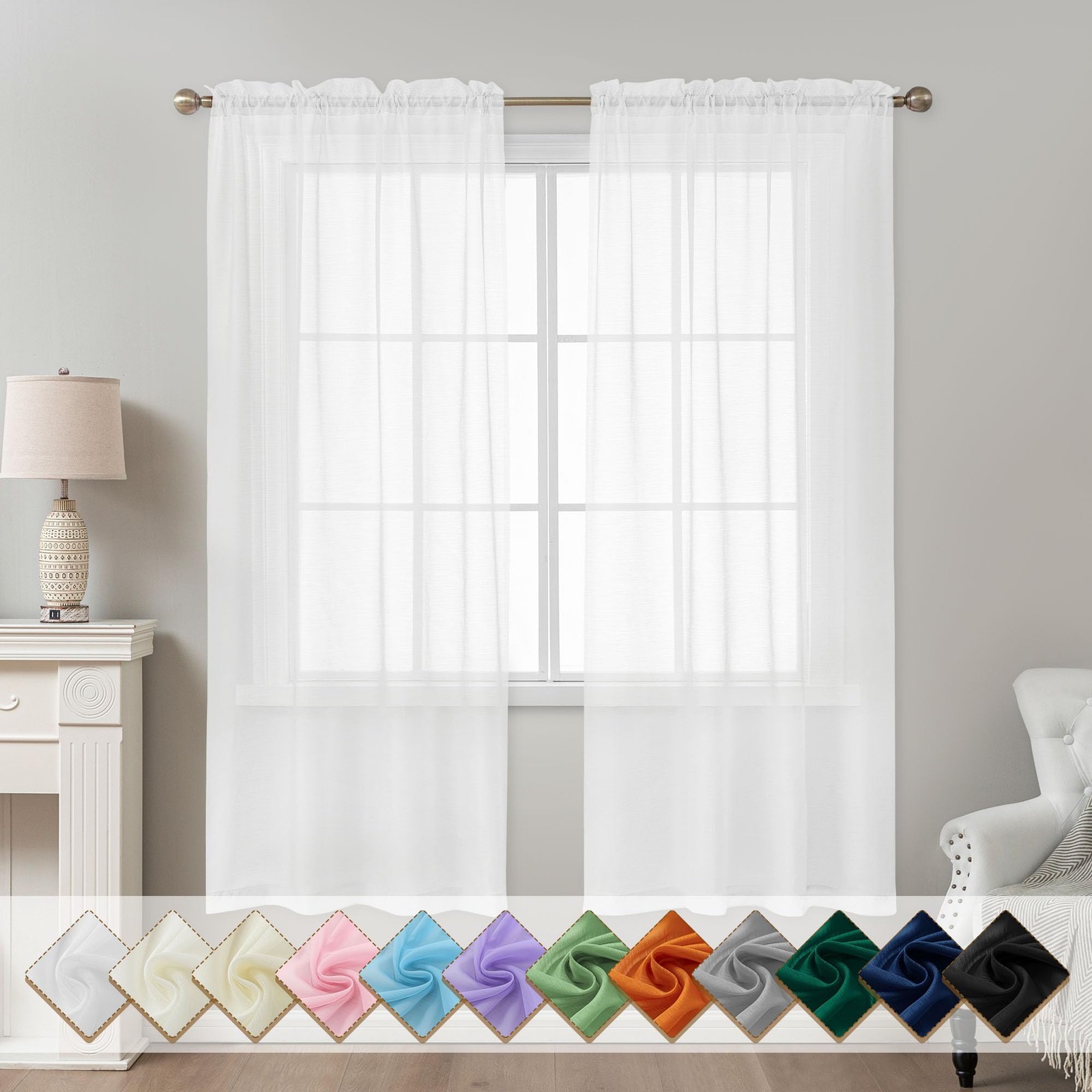 White Sheer Curtains 72 Inches Long, Privacy Semi Sheer Curtains for Living R…