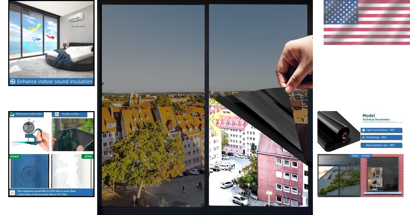 Cosmic Black Window Film, PET Material, Privacy Tint
