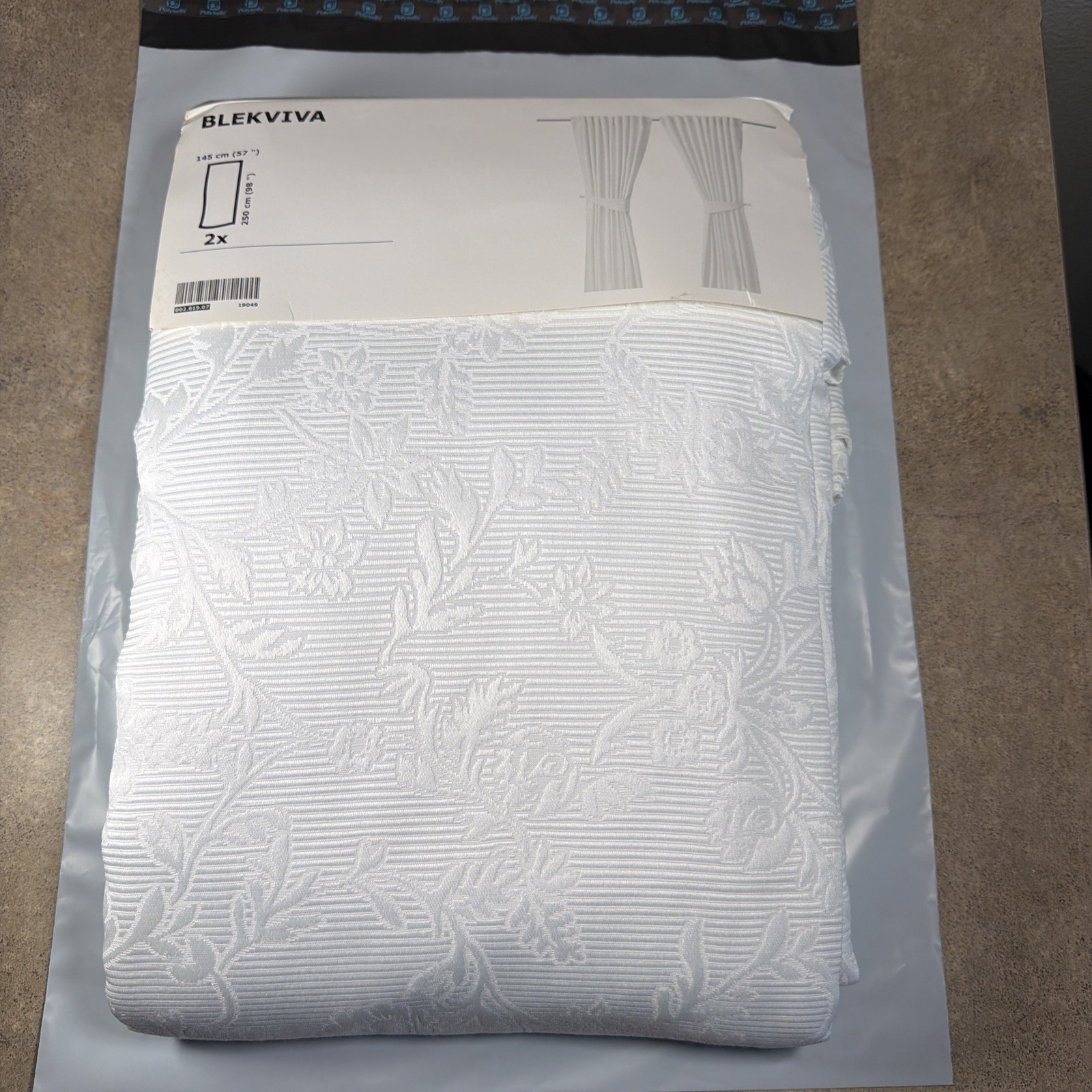 New IKEA Blekviva Curtains Raised Panels Jacquard Damask 57″ x 98″ White Pair A2