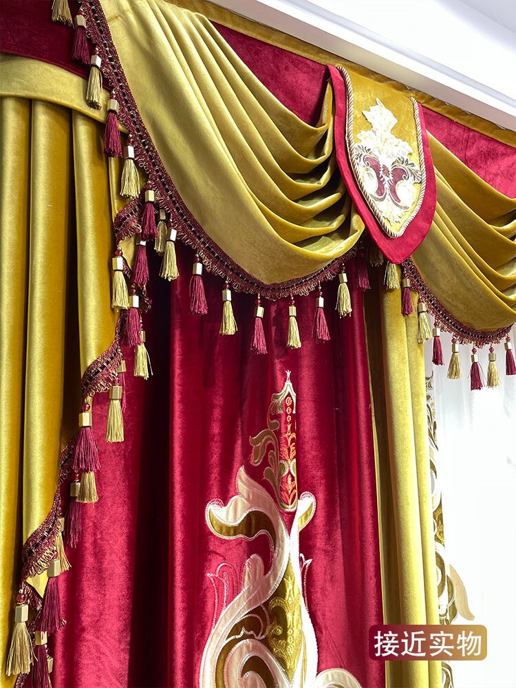 Gorgeous flannelette wine red embroidery velvet cloth curtain valance C2110