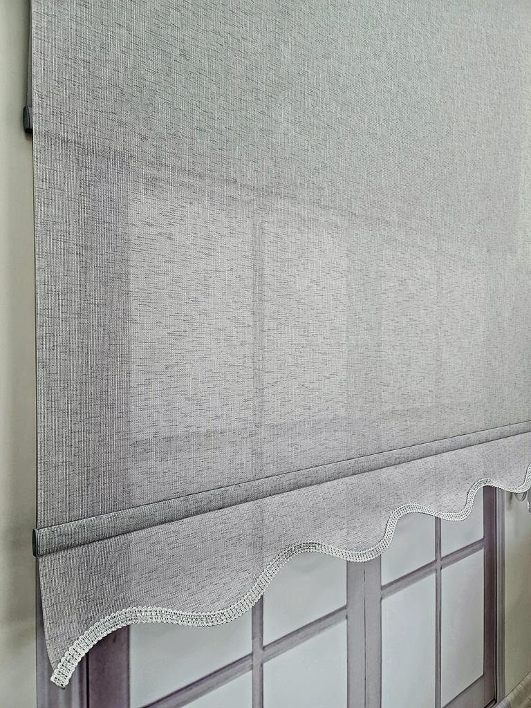 Original Linen Fabric Double Mechanism Tulle and Roller Blinds Curtain, Color