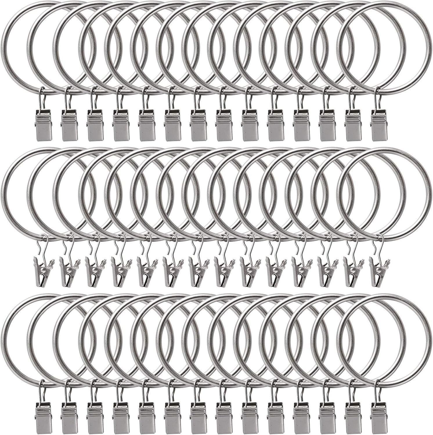 44 Pack Curtain Rings with Clips Hooks 1.5 inch Rustproof Matte Metal Stainle…