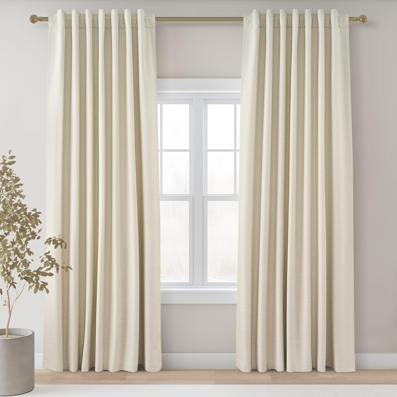 Cream Ivory Blackout Curtains & Drapes 84 Inch Length, Beige Pinch Pleat Full Bl
