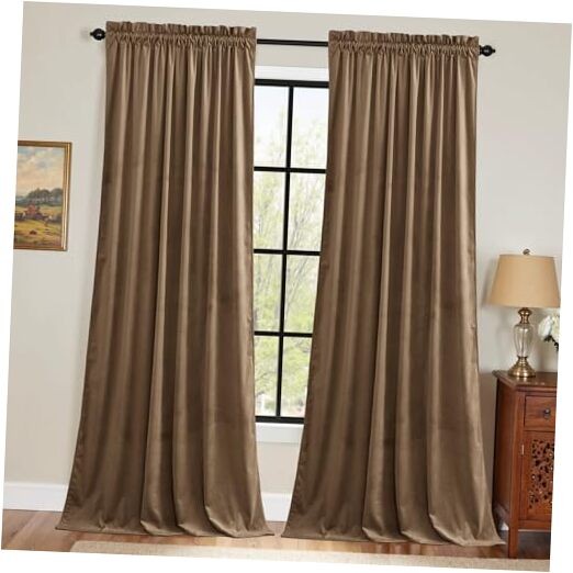 Brown Velvet Curtains for Living Room, 52″W x 90″L (Pack of 2) * Tan Brown