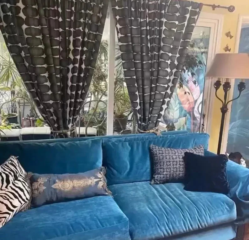 Curtains Made in USA, Shibori Dot Grey Charcoal Black, Medium Weight Cotton Slub