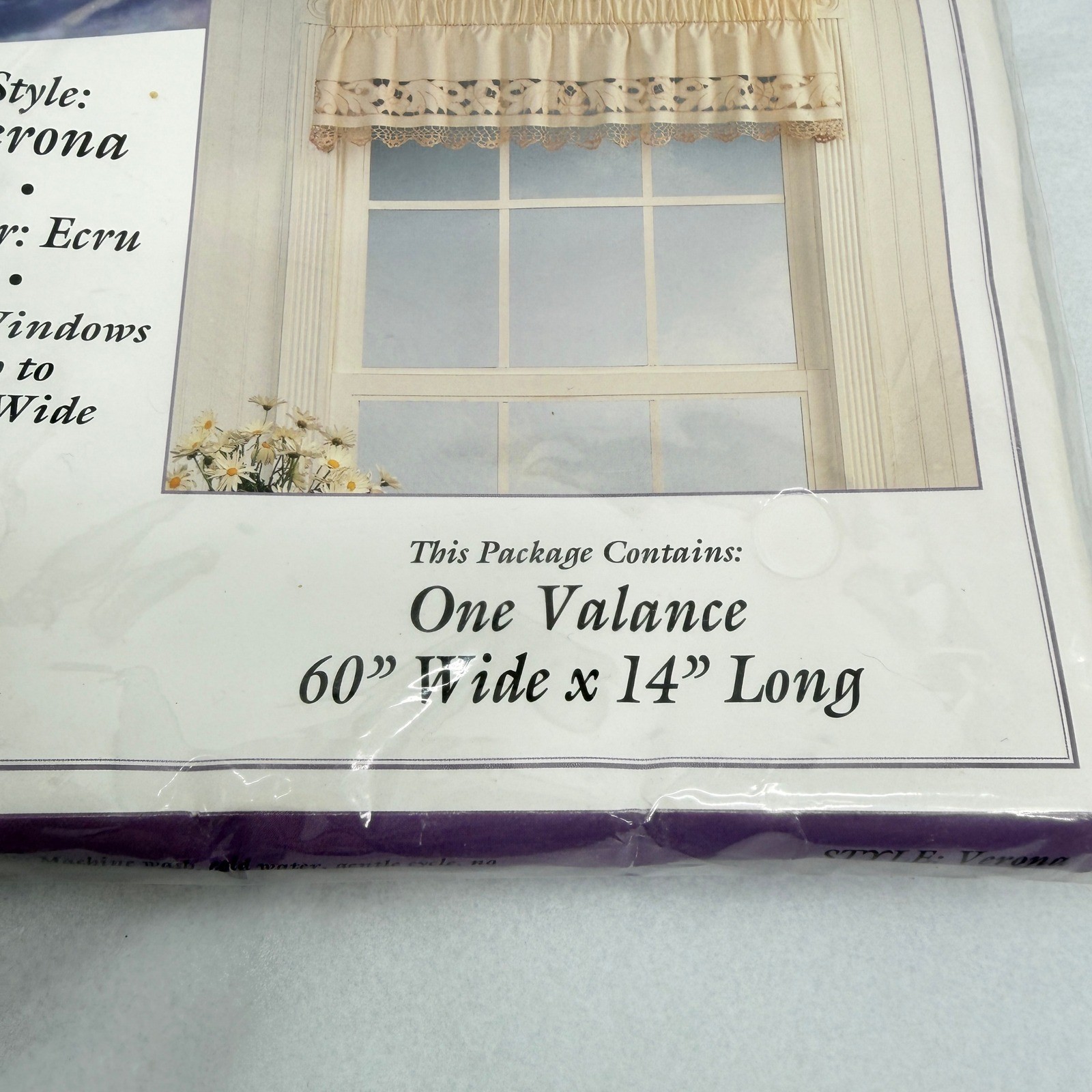 Verona Window Valance Ecru Crochet Lace Trim 100% Cotton Shabby Chic 60×14 NEW