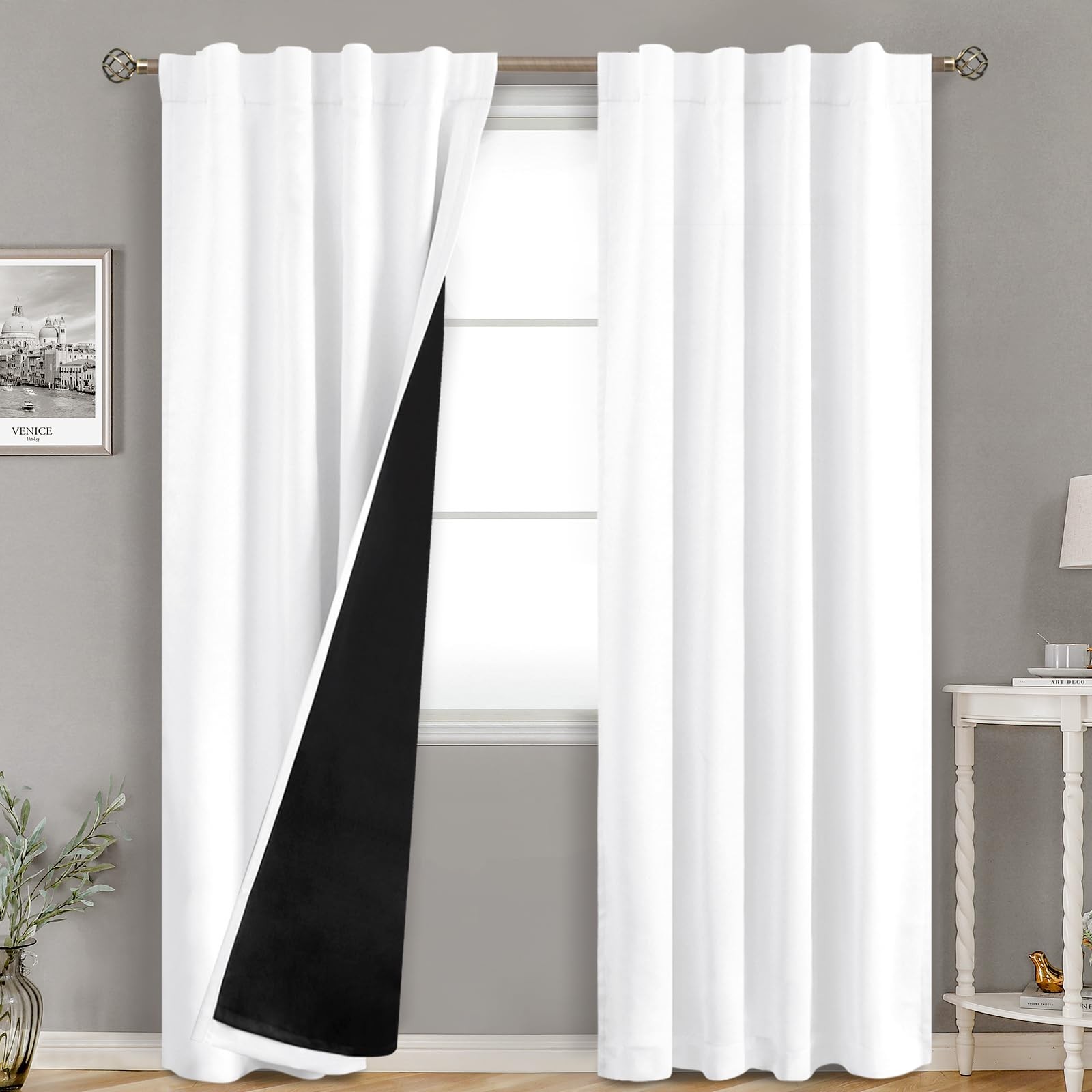 Pure White 100% Blackout Curtains for Bedroom, Black Out Living Room 84 inch …