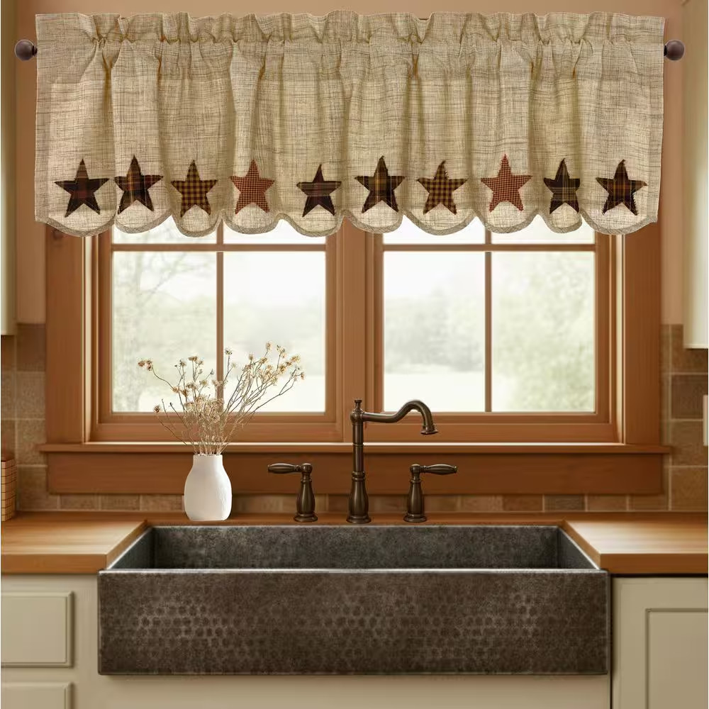 Abilene Star 60 In. W X 16 In. L Cotton Valance in Tan Burgundy Dark Brown