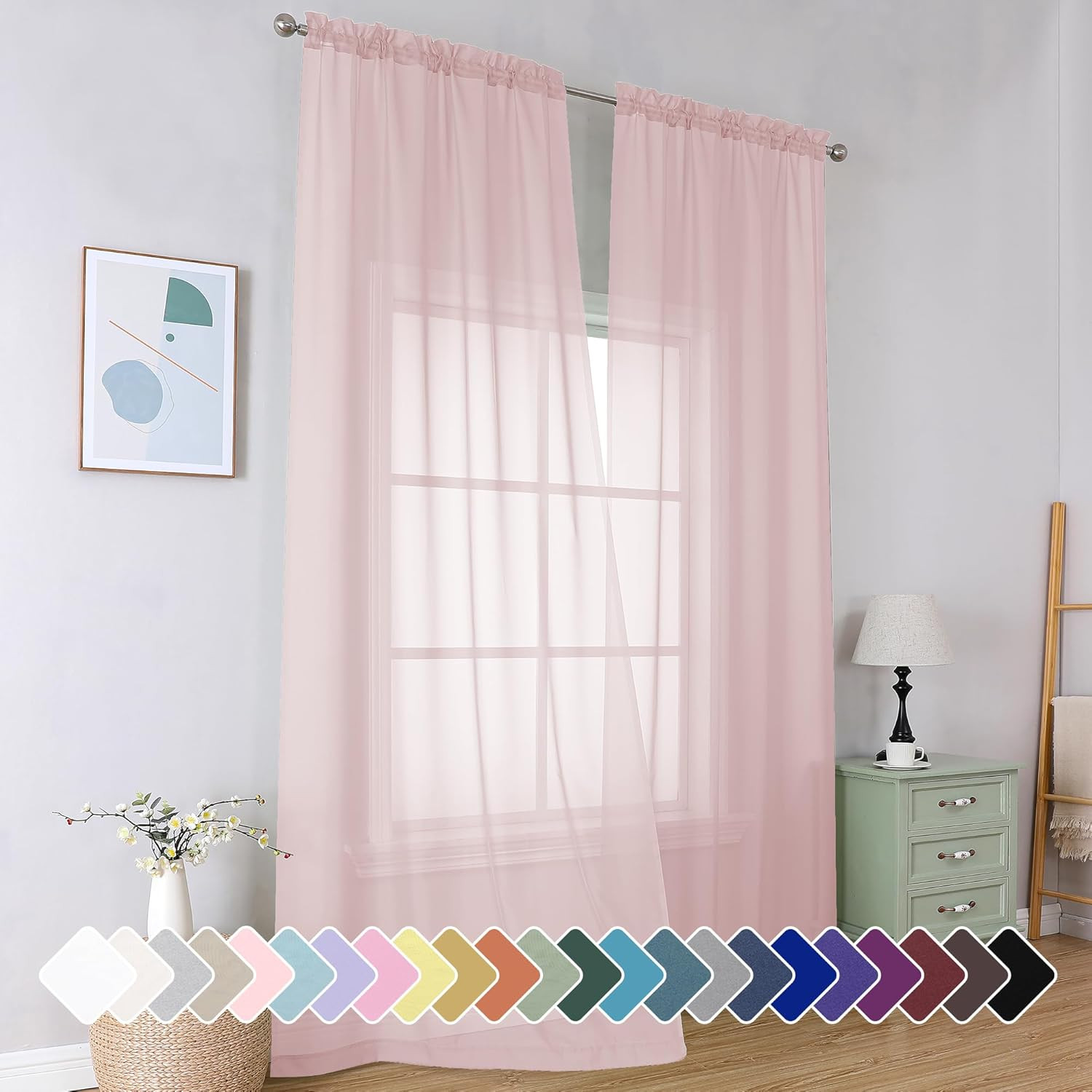 Blush Sheer Curtains 96 Inches Long, Light Filtering Light Purple Rod Pocket Sol