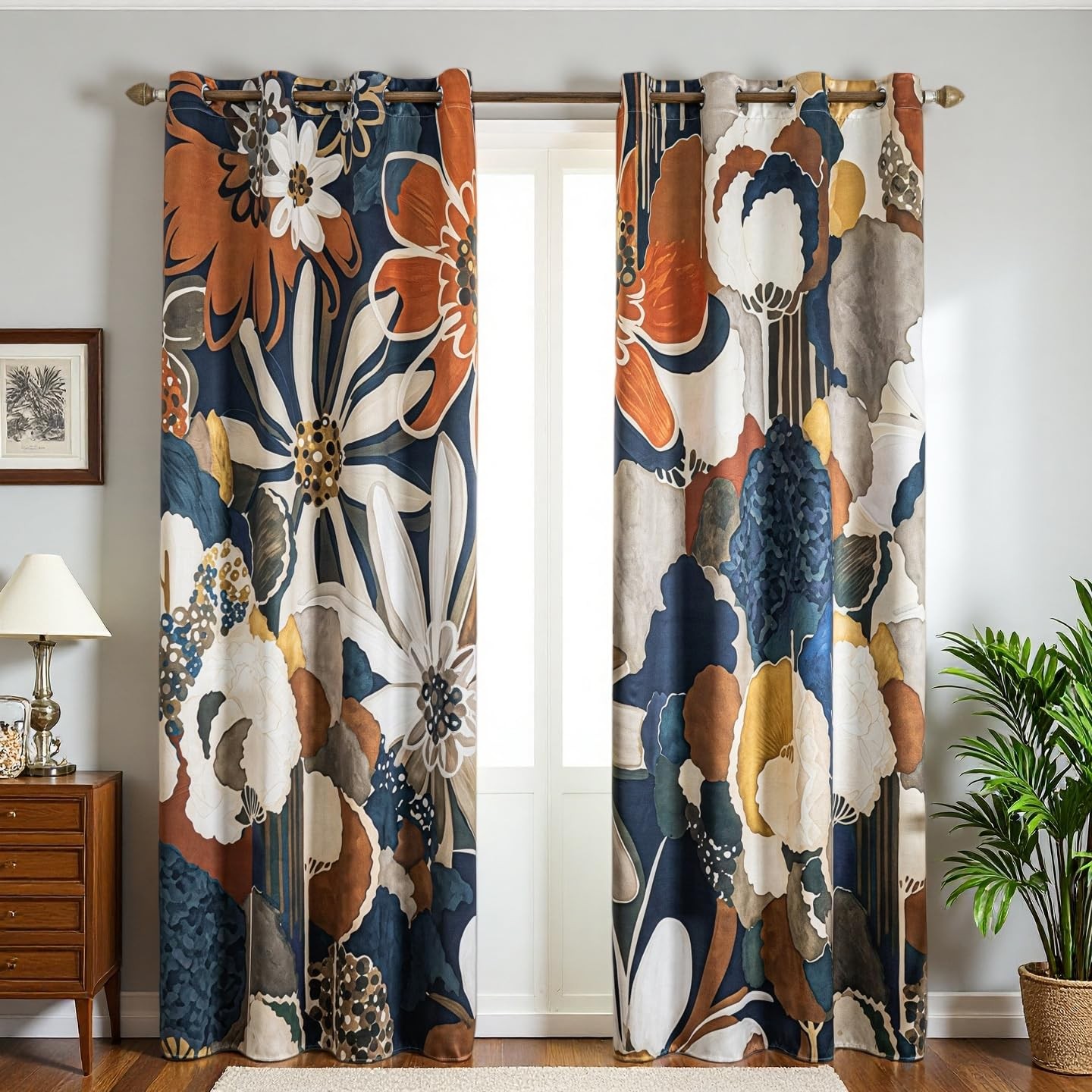 100% Blackout Curtains for Bedroom 96 inch Long 2 Panels Set Navy Terracotta …