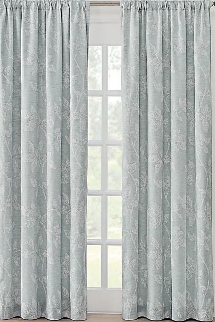 2 BROOKSTONE Blackout Thermal ZOEY LEAF Panels Ea 84”X50” Light Sage & White